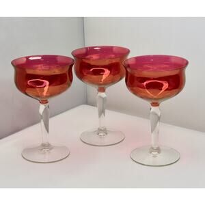 1950s Red Luster Cranberry Optic Wine Glasses West Virginia Glass X-3